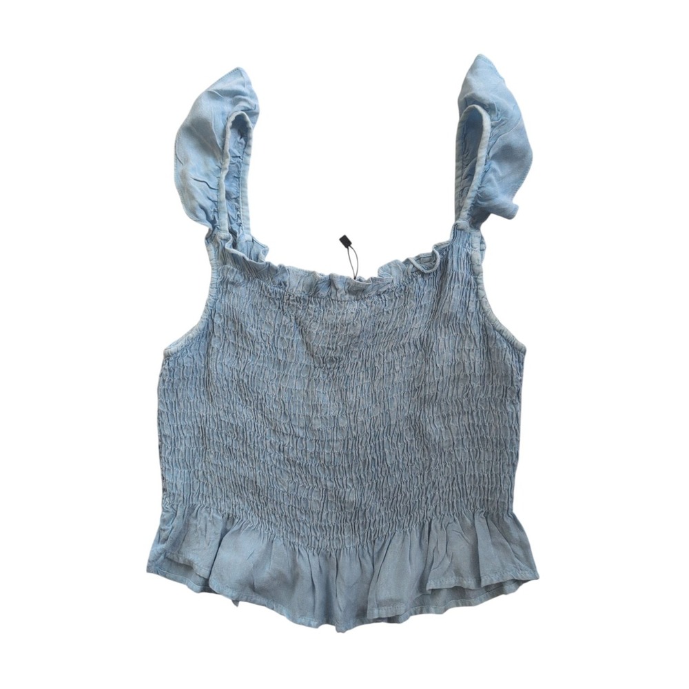Sim & Sam Smocked Top Women's Powder Blue Ruffled Sleeves Boho Casual Summer...‎